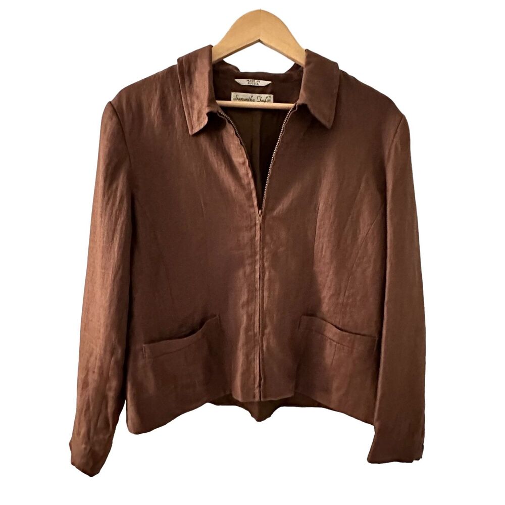 Samantha Taylor Russia Vintage Brown Zip Up Linen Zip Up Jacket Size 12